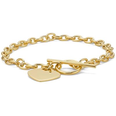MIORE Pulseira de mulher pulseira de prata 925 banhada a ouro de 18 quilates, pulseira de coração prateada, 19 cm corrente de mão com pingente de coração, joalharia hipoalergénica para mulher feita à MIORE Pulseira de mulher pulseira de prata 925 banhada a ouro de 18 quilates, pulseira de coração prateada, 19 cm corrente de mão com pingente de coração, joalharia hipoalergénica para mulher feita à