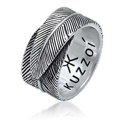 Kuzzoi Anel de homem enorme (14 mm) em design de primavera oxidado, anel de banda para homens feito de prata de lei 925 (64) Kuzzoi Anel de homem enorme (14 mm) em design de primavera oxidado, anel de banda para homens feito de prata de lei 925 (64)
