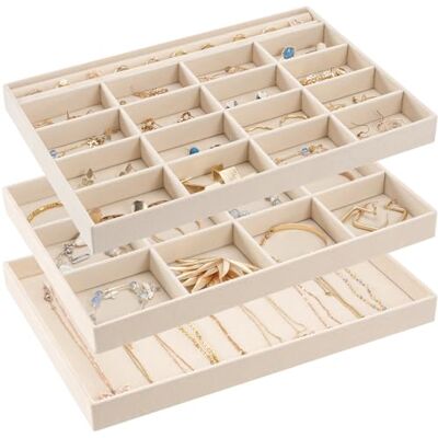 ProCase 3 Bandejas Organizadora para Joias, Empilháveis para Gaveta, Armário, Expositor de Colares, Brincos, Pulseiras, Anéis, Relógios, Presente Ideal para Mulheres e Meninas Creme ProCase 3 Bandejas Organizadora para Joias, Empilháveis para Gaveta, Armário, Expositor de Colares, Brincos, Pulseiras, Anéis, Relógios, Presente Ideal para Mulheres e Meninas Creme