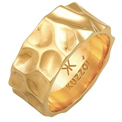 Kuzzoi Anel de homem com design martelado, anel de banda maciça (10 mm) de largura em prata de lei 925, forjado banhado a ouro, anel de ouro para homem, tamanho 60-66, , Prata esterlina Kuzzoi Anel de homem com design martelado, anel de banda maciça (10 mm) de largura em prata de lei 925, forjado banhado a ouro, anel de ouro para homem, tamanho 60-66, , Prata esterlina