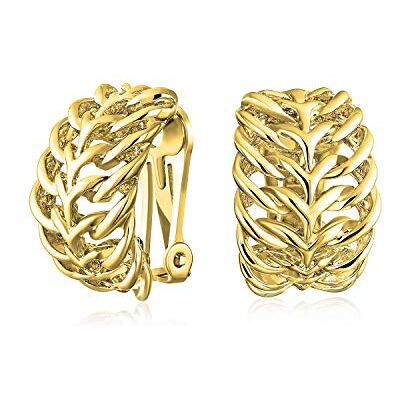 Bling Jewelry Moda brincos abertos de clipe em forma de meia orelha de cabo com folha para mulher sem piercing orelhas prata dourado Bling Jewelry Moda brincos abertos de clipe em forma de meia orelha de cabo com folha para mulher sem piercing orelhas prata dourado