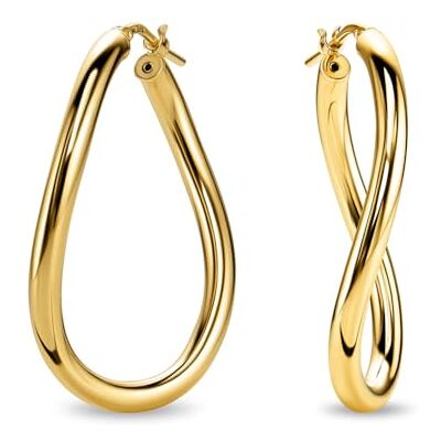 MIORE Brincos de Mulher em Prata de Lei 925 Banhados a Ouro de 18K 750 de 30mm Ovalados, Argolas Redondas de 18 Quilates 750 de 18mm, Feitos à Mão na Itália, Joias Douradas com Estojo, Prata esterlina MIORE Brincos de Mulher em Prata de Lei 925 Banhados a Ouro de 18K 750 de 30mm Ovalados, Argolas Redondas de 18 Quilates 750 de 18mm, Feitos à Mão na Itália, Joias Douradas com Estojo, Prata esterlina