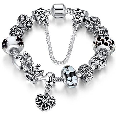 ATE ® Charm Pulseira de Contas de Murano de Cristal e Vidro com Pérolas com Corrente de Segurança Banhado a Ouro Branco #JW-B110, Glass ATE ® Charm Pulseira de Contas de Murano de Cristal e Vidro com Pérolas com Corrente de Segurança Banhado a Ouro Branco #JW-B110, Glass