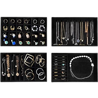 ProCase 4 camadas combinadas organizador de jóias, bandeja de jóias para guardar e expor colares pulseiras anéis brincos todo preto ProCase 4 camadas combinadas organizador de jóias, bandeja de jóias para guardar e expor colares pulseiras anéis brincos todo preto