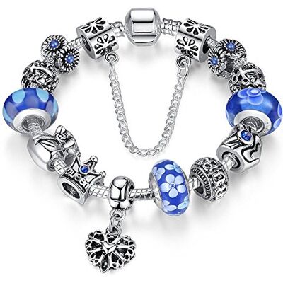 ATE ® Charm Pulseira de Contas de Murano de Cristal de Vidro e Pérolas com Corrente de Segurança Banhado a Ouro Branco #JW-B110, crystal ATE ® Charm Pulseira de Contas de Murano de Cristal de Vidro e Pérolas com Corrente de Segurança Banhado a Ouro Branco #JW-B110, crystal