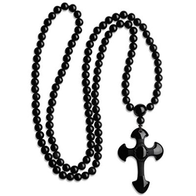 COAI Colar ruim 108 pérolas com pendente de cruz obsidiana unissexo, Pedra, Obsidiana COAI Colar ruim 108 pérolas com pendente de cruz obsidiana unissexo, Pedra, Obsidiana