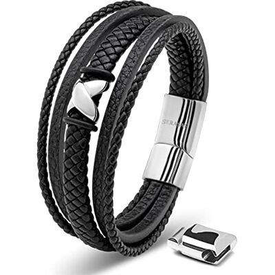 SERASAR Pulseira homem couro preto ouro bijuteria marido nó dourado 17 cm SERASAR Pulseira homem couro preto ouro bijuteria marido nó dourado 17 cm