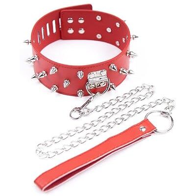 Generic Colar de couro de rebite de moda vermelha colar de corrente de chumbo destacável e ajustável pescoço de cosplay elegante com presente de acessórios de festa em corrente Generic Colar de couro de rebite de moda vermelha colar de corrente de chumbo destacável e ajustável pescoço de cosplay elegante com presente de acessórios de festa em corrente