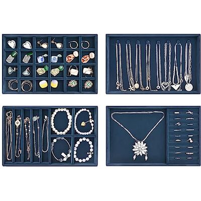 ProCase Organizador de Joias de 4 Camadas Combinadas, Bandeja de Joalheria para Guarda e Exposição de Colares, Pulseiras, Anéis, Brincos Azul Escuro ProCase Organizador de Joias de 4 Camadas Combinadas, Bandeja de Joalheria para Guarda e Exposição de Colares, Pulseiras, Anéis, Brincos Azul Escuro