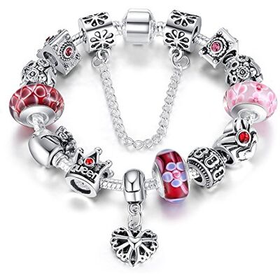 ATE ® Charm Pulseira de Contas de Cristal de Murano e Cristal de Vidro com Pérolas com Corrente de Segurança Banhado a Ouro Branco #JW-B110, crystal ATE ® Charm Pulseira de Contas de Cristal de Murano e Cristal de Vidro com Pérolas com Corrente de Segurança Banhado a Ouro Branco #JW-B110, crystal