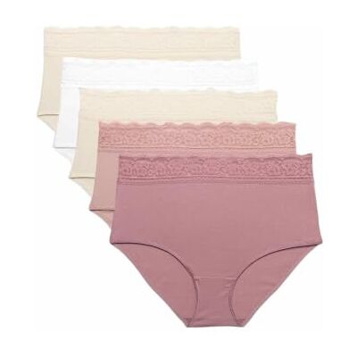 Marks & Spencer Cuecas completas de algodão com lycra® e renda para mulher pack de 5 Marks & Spencer Cuecas completas de algodão com lycra® e renda para mulher pack de 5