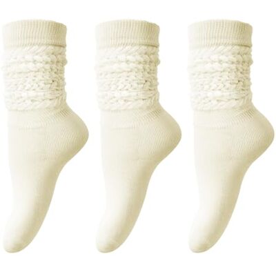 DRESHOW 3 pares meias folgadas para mulher de algodão de malha meias folgadas Scrunch meias para botas de mulher extra longas até ao joelho, 3 Pares: Bege, Tamanho único DRESHOW 3 pares meias folgadas para mulher de algodão de malha meias folgadas Scrunch meias para botas de mulher extra longas até ao joelho, 3 Pares: Bege, Tamanho único