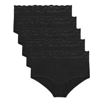 Marks & Spencer Conjunto de 5 cuecas Culotte de alta qualidade em Licra® de algodão e renda para mulher Marks & Spencer Conjunto de 5 cuecas Culotte de alta qualidade em Licra® de algodão e renda para mulher