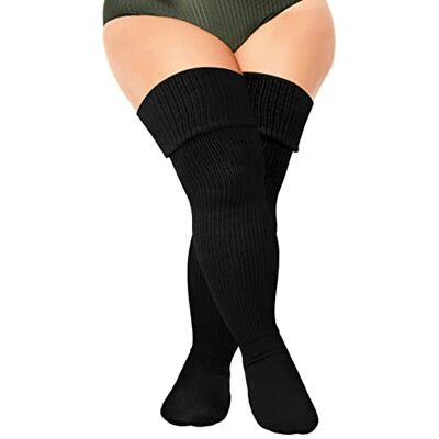 DRESHOW Grande tamanho mulher meias até ao joelho extra longas casual sobre o joelho meias até à coxa quentes pernas para cosplay desporto, 1 Par Plus Size With Garter Belt: Black DRESHOW Grande tamanho mulher meias até ao joelho extra longas casual sobre o joelho meias até à coxa quentes pernas para cosplay desporto, 1 Par Plus Size With Garter Belt: Black