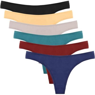 DRESHOW 6 Peças de Tanga para Mulher de Algodão Respirável para Roupa Interior Preta com Listras Coloridas, S DRESHOW 6 Peças de Tanga para Mulher de Algodão Respirável para Roupa Interior Preta com Listras Coloridas, S