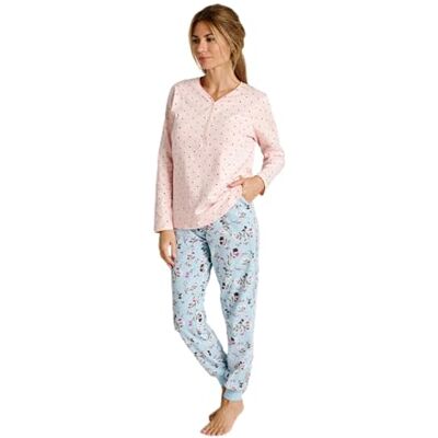 YSABEL MORA MUYDEMI Pijama de duas peças conforto total em algodão macio para descanso ideal, design moderno com estampado de bolinhas e flores, ajuste relaxamento e sono reparador. YSABEL MORA MUYDEMI Pijama de duas peças conforto total em algodão macio para descanso ideal, design moderno com estampado de bolinhas e flores, ajuste relaxamento e sono reparador.