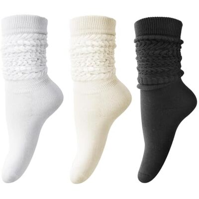 DRESHOW 3 Pares de Meias Soltas para Mulher de Algodão de Malha Meias Soltas Scrunch Meias para Botas de Mulher Extra Longas até o Joelho, Tamanho único DRESHOW 3 Pares de Meias Soltas para Mulher de Algodão de Malha Meias Soltas Scrunch Meias para Botas de Mulher Extra Longas até o Joelho, Tamanho único