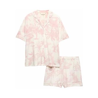 Marks & Spencer Conjunto de pijama curto macio estampado com gola de lapela para mulher, ajuste normal, com elasticidade Marks & Spencer Conjunto de pijama curto macio estampado com gola de lapela para mulher, ajuste normal, com elasticidade