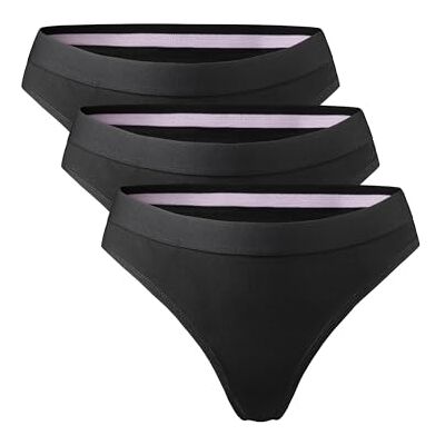 DANISH ENDURANCE Tangas de Algodão Orgânico Macias para Mulher, Elásticas e Confortáveis, Pack de 3, Preto DANISH ENDURANCE Tangas de Algodão Orgânico Macias para Mulher, Elásticas e Confortáveis, Pack de 3, Preto