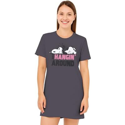 United The Peanuts Snoopy camisola para mulher Just Hangin Around pijama de manga curta, cor cinzenta United The Peanuts Snoopy camisola para mulher Just Hangin Around pijama de manga curta, cor cinzenta