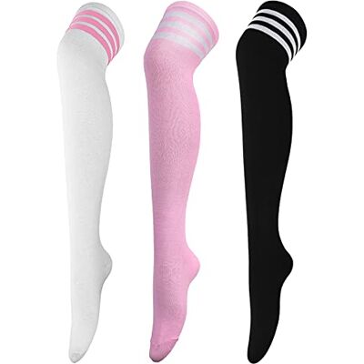 DRESHOW 3 Pares de Meias até ao Joelho para Mulher, Raya Escola de Cosplay Casual Meias até à Coxa Meias Longas, Tamanho único DRESHOW 3 Pares de Meias até ao Joelho para Mulher, Raya Escola de Cosplay Casual Meias até à Coxa Meias Longas, Tamanho único