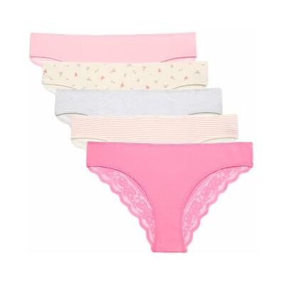 Marks & Spencer Pacote de 5 cuecas brasileiras de algodão estampadas mulheres Marks & Spencer Pacote de 5 cuecas brasileiras de algodão estampadas mulheres