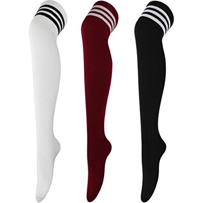 DRESHOW 3 Pares de Meias até ao Joelho para Mulher, Meia de Cosplay de Raya Escola Casual até ao Muslo Meias Longas DRESHOW 3 Pares de Meias até ao Joelho para Mulher, Meia de Cosplay de Raya Escola Casual até ao Muslo Meias Longas