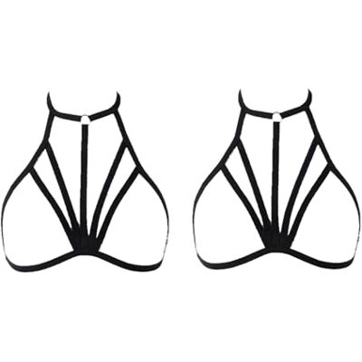 Generic Arnês de sutiã de gaiola, 2 peças sexy mulher arnês de peito bandagem preta sem taça peito Strappy sexy lingerie para mulher festival clube roupa de festa Generic Arnês de sutiã de gaiola, 2 peças sexy mulher arnês de peito bandagem preta sem taça peito Strappy sexy lingerie para mulher festival clube roupa de festa
