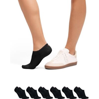 DANISH ENDURANCE Pinkies de Algodão, Respiráveis, Meias Invisíveis para Homem e Mulher, Pack de 6, Preto DANISH ENDURANCE Pinkies de Algodão, Respiráveis, Meias Invisíveis para Homem e Mulher, Pack de 6, Preto