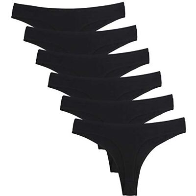 DRESHOW 6 peças tanga para mulher de algodão respirável para roupa interior preta com riscas coloridas DRESHOW 6 peças tanga para mulher de algodão respirável para roupa interior preta com riscas coloridas