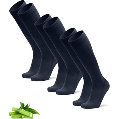 DANISH ENDURANCE Meias de bambu altas, até o joelho, clássicas, suaves e respiráveis, pacote de 3, Azul escuro DANISH ENDURANCE Meias de bambu altas, até o joelho, clássicas, suaves e respiráveis, pacote de 3, Azul escuro