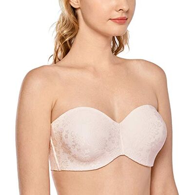 DELIMIRA Sutiã sem alças com aros invisíveis para mulher com aros, de jacquard, invisível, tamanhos grandes, multiposição bandeau, confortável DELIMIRA Sutiã sem alças com aros invisíveis para mulher com aros, de jacquard, invisível, tamanhos grandes, multiposição bandeau, confortável