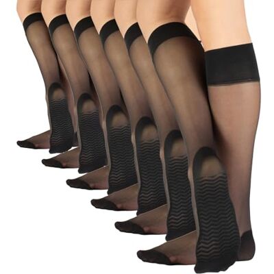 CALZITALY 6 pares de meias até ao joelho semi-transparentes com sola efeito de massagem, mini meias, meias executivas, preto, azul natural, 20 DEN, Made in Italy, Preto, Tamanho único CALZITALY 6 pares de meias até ao joelho semi-transparentes com sola efeito de massagem, mini meias, meias executivas, preto, azul natural, 20 DEN, Made in Italy, Preto, Tamanho único
