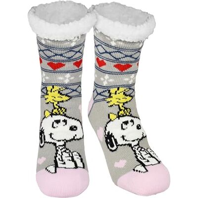 United The Peanuts Snoopy Cottage Socks Meias quentes de inverno para mulheres cinzento/rosa, adultos, M, 35, 38 United The Peanuts Snoopy Cottage Socks Meias quentes de inverno para mulheres cinzento/rosa, adultos, M, 35, 38