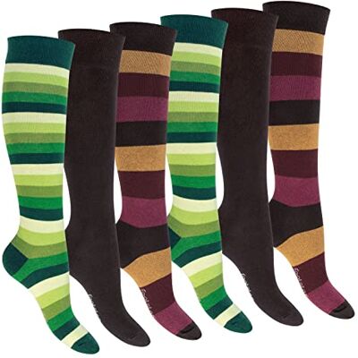 Footstar 6 pares de meias altas para mulher e homem, design às riscas, Bege Footstar 6 pares de meias altas para mulher e homem, design às riscas, Bege