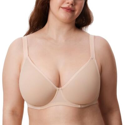 DELIMIRA Sutiã com aros de malha transparente sem enchimento tamanhos grandes para mulher, Bege DELIMIRA Sutiã com aros de malha transparente sem enchimento tamanhos grandes para mulher, Bege