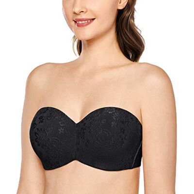 DELIMIRA Sutiã sem alças com aros invisíveis para mulher com aros, de jacquard, invisível, tamanhos grandes, multiposição bandeau, confortável DELIMIRA Sutiã sem alças com aros invisíveis para mulher com aros, de jacquard, invisível, tamanhos grandes, multiposição bandeau, confortável