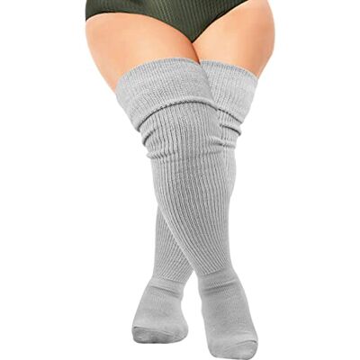 DRESHOW Grande tamanho mulher meias até ao joelho extra longas casual sobre o joelho meias até à coxa quentes pernas para cosplay desporto, 1 Par Plus Size With Garter Belt: Cinzento DRESHOW Grande tamanho mulher meias até ao joelho extra longas casual sobre o joelho meias até à coxa quentes pernas para cosplay desporto, 1 Par Plus Size With Garter Belt: Cinzento
