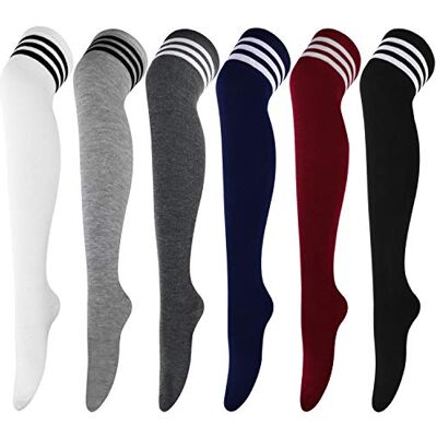 DRESHOW 6 Pares de Meias até ao Joelho para Mulher, Raya Escola de Cosplay Casual Meias até à Coxa Meias Longas, Tamanho único DRESHOW 6 Pares de Meias até ao Joelho para Mulher, Raya Escola de Cosplay Casual Meias até à Coxa Meias Longas, Tamanho único