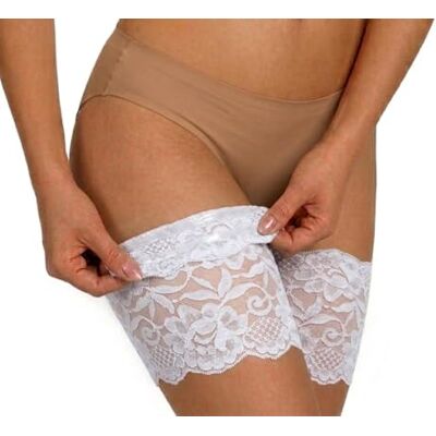 Sesto Senso Sexy coxa bandas de renda elásticas antifricção com quatro tiras de silicone, Branco Sesto Senso Sexy coxa bandas de renda elásticas antifricção com quatro tiras de silicone, Branco