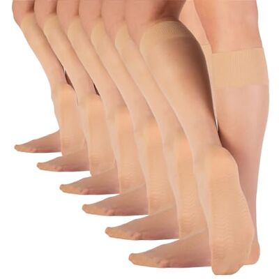 CALZITALY 6 Pares de meias até ao joelho semi-transparentes com sola efeito de massagem, mini meias, meias executivas, preto, azul natural, 20 DEN, Made in Italy (6 pares) Natural CALZITALY 6 Pares de meias até ao joelho semi-transparentes com sola efeito de massagem, mini meias, meias executivas, preto, azul natural, 20 DEN, Made in Italy (6 pares) Natural