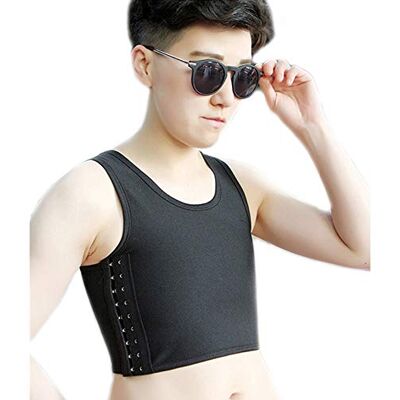 BaronHong Tomboy Trans Lésbica Amarrador de Peito de Malha Colorida Camiseta Curta sem Mangas, Preto, L BaronHong Tomboy Trans Lésbica Amarrador de Peito de Malha Colorida Camiseta Curta sem Mangas, Preto, L