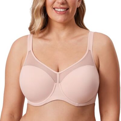 DELIMIRA Sutiã de tamanhos grandes suaves, moldado com aros para mulher, Rosa nude, 90 D DELIMIRA Sutiã de tamanhos grandes suaves, moldado com aros para mulher, Rosa nude, 90 D