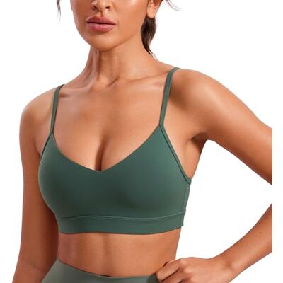 CRZ YOGA Butterluxe Yoga sutiã decote em V Suporte leve, almofadas removíveis, extremamente macias, costas quadradas, alças esparguete ajustáveis, para mulher CRZ YOGA Butterluxe Yoga sutiã decote em V Suporte leve, almofadas removíveis, extremamente macias, costas quadradas, alças esparguete ajustáveis, para mulher