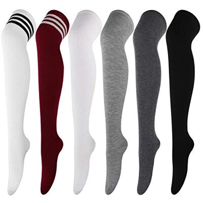 DRESHOW 6 Pares de Meias até ao Joelho para Mulher, Raya Escola de Cosplay Casual Sobre o Joelho Meias até à Coxa Meias Longas, Tamanho único DRESHOW 6 Pares de Meias até ao Joelho para Mulher, Raya Escola de Cosplay Casual Sobre o Joelho Meias até à Coxa Meias Longas, Tamanho único
