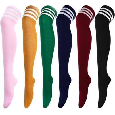 DRESHOW 6 Pares de Meias até ao Joelho para Mulher, Raya Escola de Cosplay Casual Meias até à Coxa Meias Longas, Tamanho único DRESHOW 6 Pares de Meias até ao Joelho para Mulher, Raya Escola de Cosplay Casual Meias até à Coxa Meias Longas, Tamanho único