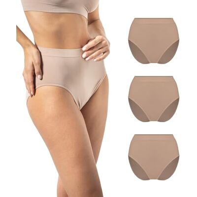 Risalti Cuecas altas para mulher de microfibra de 3 peças – Pack Cuecas para mulher respiráveis, cintura alta, sem costuras e etiquetas, roupa interior macia mais confortável do que o algodão – Made Risalti Cuecas altas para mulher de microfibra de 3 peças – Pack Cuecas para mulher respiráveis, cintura alta, sem costuras e etiquetas, roupa interior macia mais confortável do que o algodão – Made