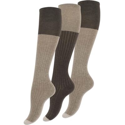 Vincent 3 pares de meias de joelho altas para mulher com algodão extra fino, Castanho Vincent 3 pares de meias de joelho altas para mulher com algodão extra fino, Castanho