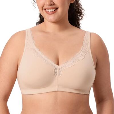 DELIMIRA Sutiã de algodão sem aros para mulher Taça completa, tamanhos grandes, invisível, confortável DELIMIRA Sutiã de algodão sem aros para mulher Taça completa, tamanhos grandes, invisível, confortável