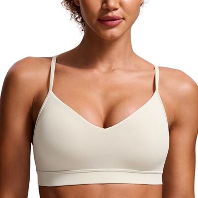 CRZ YOGA Butterluxe Yoga sutiã decote em V Suporte leve, almofadas removíveis, extremamente macias, costas quadradas, alças esparguete ajustáveis, para mulher CRZ YOGA Butterluxe Yoga sutiã decote em V Suporte leve, almofadas removíveis, extremamente macias, costas quadradas, alças esparguete ajustáveis, para mulher
